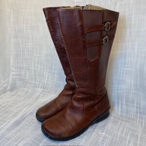 KEEN Bern Baby Bern Tall Brown Leather Buckle Side Zip Boots Womens 8 EU 38.5